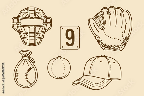 Baseball Gear and Equipment Icons for Sports, Training, and Fitness Branding