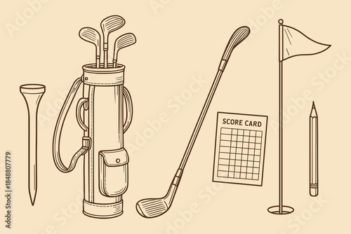 Golf Equipment and Accessories Icons for Sports, Fitness, and Recreation Branding