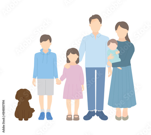 家族のイラストベクター素材（2世代5人）