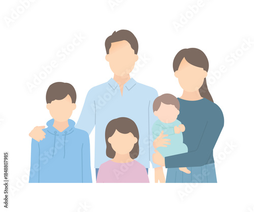 家族のイラストベクター素材（2世代5人）