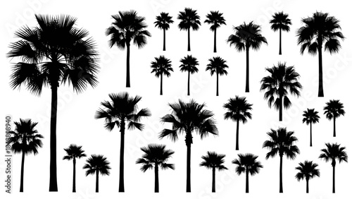Collection of various palm tree silhouettes in different sizes and shapes