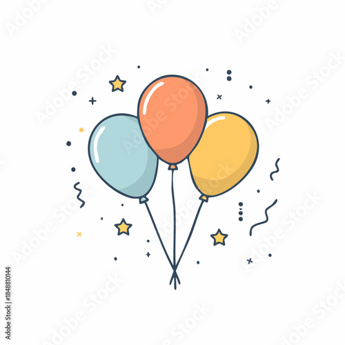 Colorful balloons floating with confetti and stars festive scene