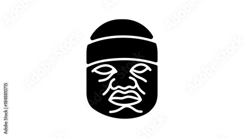 Olmec statue symbol, black isolated silhouette