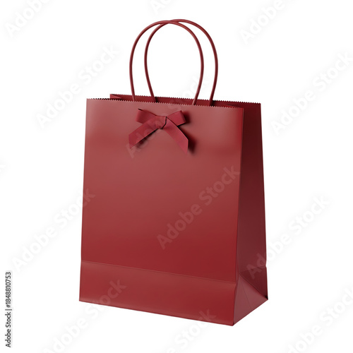 Red gift bag with ribbon isolated on transparent background