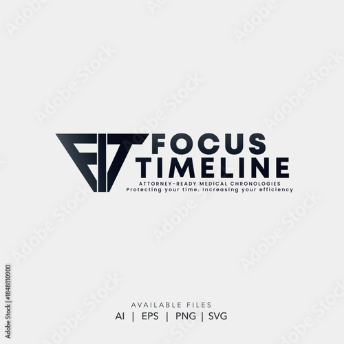 Modern Abstract Letter F and T Monogram Logo, Geometric Corporate Focus and Timeline