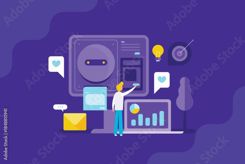 AI analytics platform process large scale marketing and financial datasets, business analyst decode multidimensional data graph. 