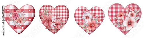 Set of hand-painted red watercolor farmhouse-style heart