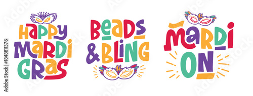 Mardi Gras - hand drawn doodle lettering quote. Lettering for t-shirt design, mug print, bag print, clothes fashion. 100% hand drawn vector image.
