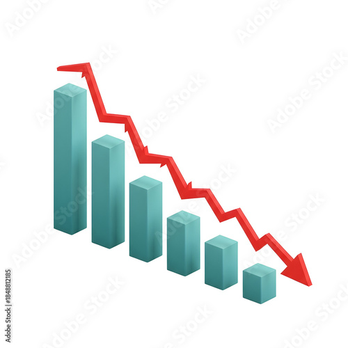 Bar chart with a red arrow indicating a downward trend, isolated on a transparent background, representing decline and negative performance Free Download Bar chart with a red arrow indicating a downward trend, isolated on a transparent background, representing decline and negative performance - GFXLoad