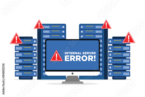  Internal server error concept flat illustration, Network error, Cloud computing concept vector illustration