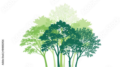 Vibrant green trees in various shades on light background