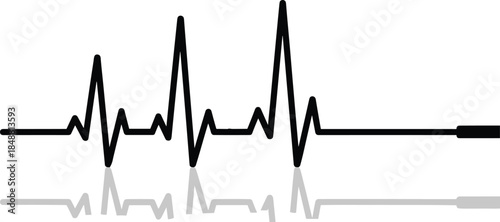Vector illustration of black heart beat pulse line with reflection isolated on white background representing cardiology health care rhythm