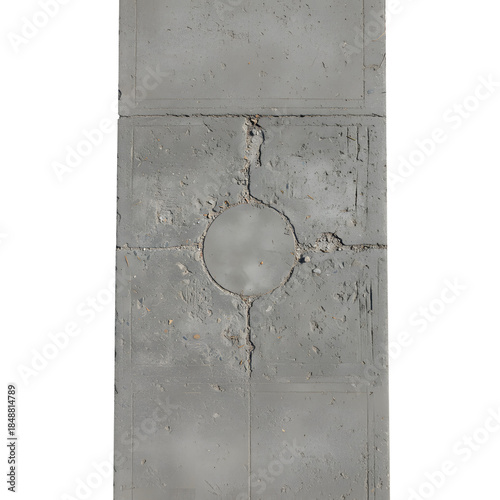 Weathered Gray Concrete Wall with Circular Mark and Cracks