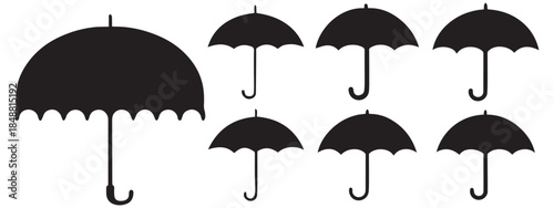 Umbrella Vector Set – Red Parasol Silhouette, Rain Protection, and Weather Icon Design
