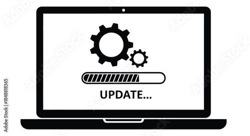 Laptop Screen with Gears and Update Progress Bar Icon