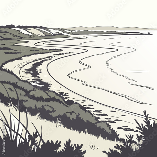 Coastal plain with gentle wave marks realistic beach 1