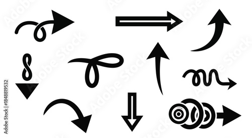Black Arrows and Directional Symbols on White Background