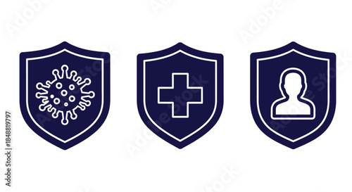 Shield Icons for Health, Protection, and Safety Concepts