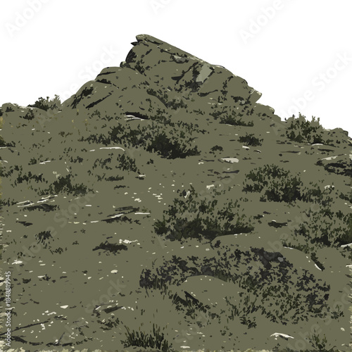 Rocky plateau with sparse vegetation realistic green