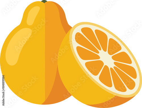Whole bergamot orange and a half sliced bergamot fruit on transparent background