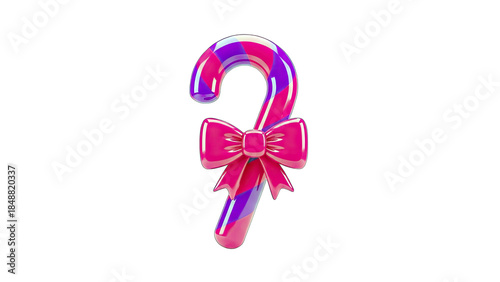 Festive Candy Cane with Bow on White Background