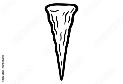 A stark, hand-drawn illustration of a single icicle with bold black lines against a clean white background, evoking a minimalist winter or cold theme.