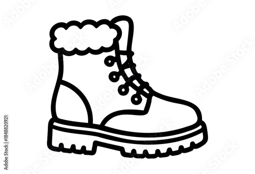 A simple black and white line drawing of a winter boot with a furry collar, perfect for representing cold weather, fashion, or outdoor activities.