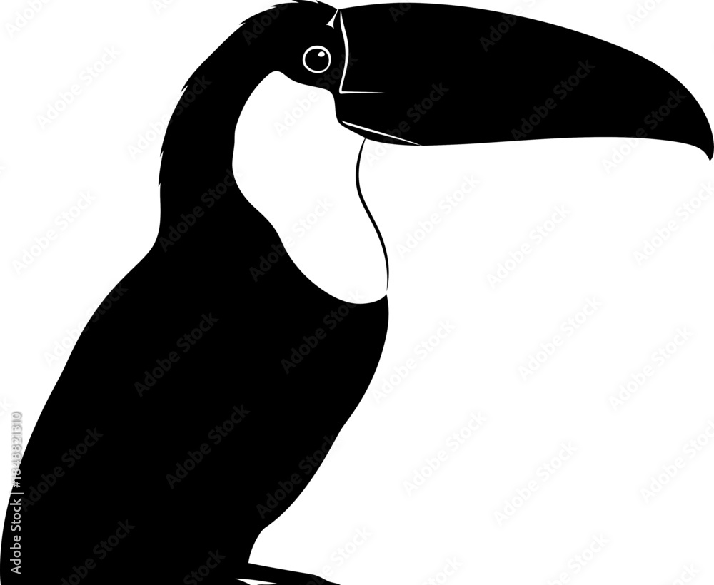 Naklejka premium Graphic Silhouette of a Toucan Bird with a Large Beak on a White Background