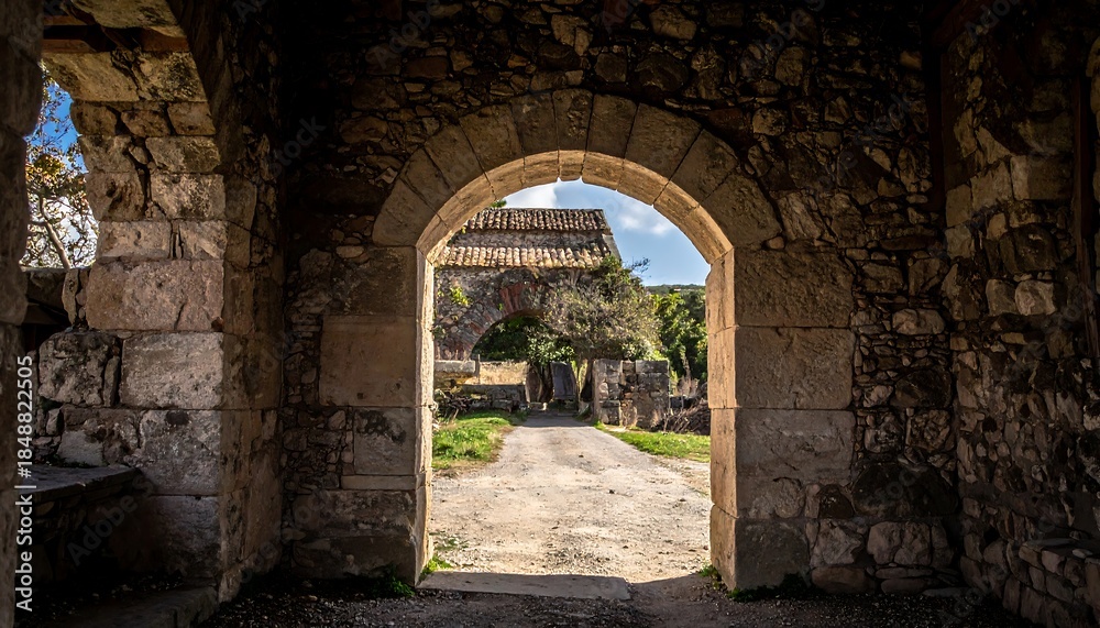 Fototapeta premium Stone archway overlooks path