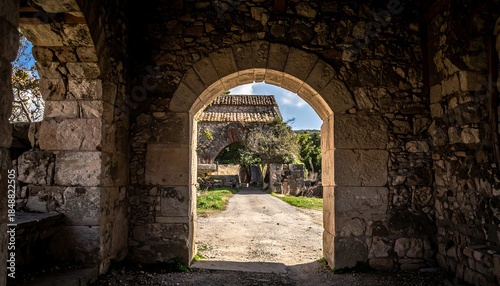 Stone archway overlooks path