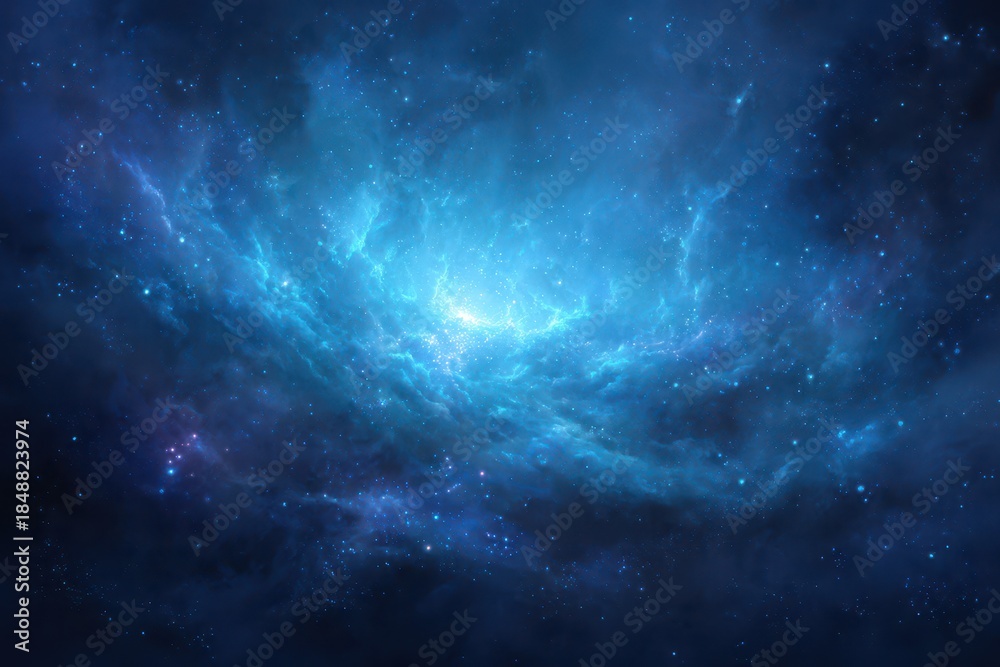 Fototapeta premium Glowing blue nebula with twinkling stars in a serene cosmic landscape