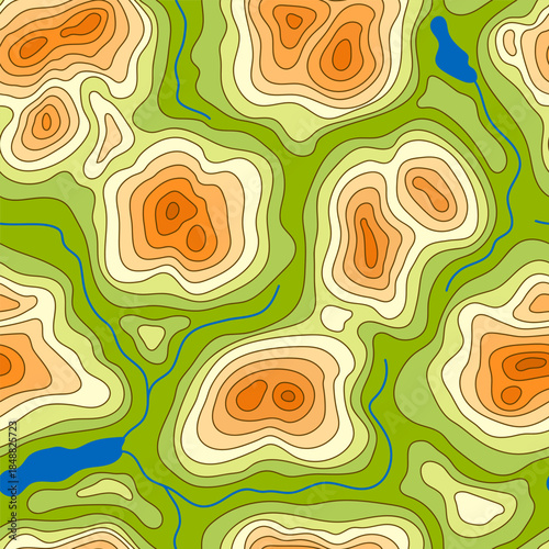 Seamless pattern topographic contour map. Landscape geodesy topography map. Background with contour landscape.