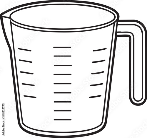 Measuring cup outline artwork highlighting simple kitchen tool for cooking baking and ingredient measurement