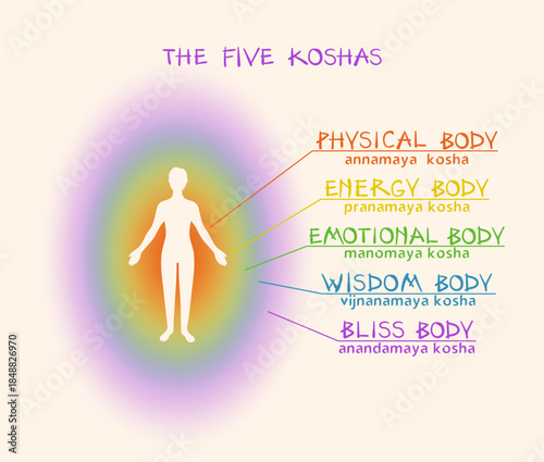 5 Koshas Human Body Layers Yoga Colorful Diagram