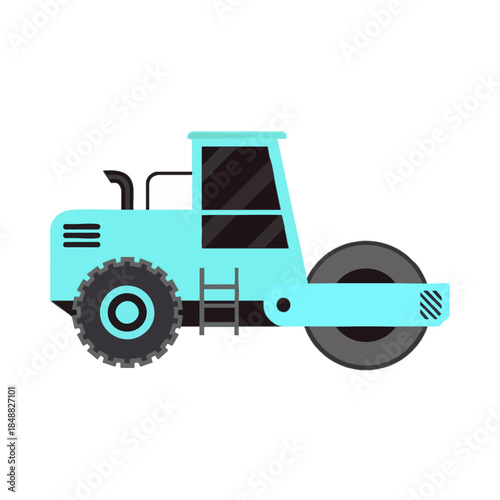 Teal Road Roller Vehicle Illustration.