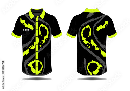 Vibrant Black Sports Shirt with Abstract Design and Neon Accents for Active Lifestyle