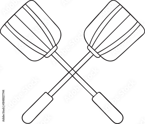 Crossed spatulas outline illustration showing paired cooking tools symbolizing kitchen utensils and culinary work