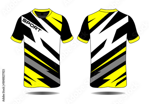 Dynamic Sports Jersey Design with Bold Stripes in Black, Yellow, and White Colors