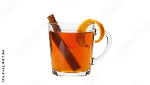 Schilderij op canvas Isolated glass mug of hot toddy with cinnamon sticks and orange peel festive gar