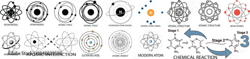Atomic Structure and Chemistry Illustration Set on White Background