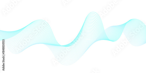 Modern abstract wave line design in light blue and cyan tones, showcasing flowing curves and smooth digital motion patterns on transparent for clean minimalist tech design use.
