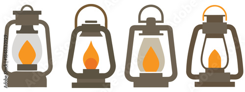 Vintage Camping Lantern Icons – Oil/Kerosene Lamp Vector Pack