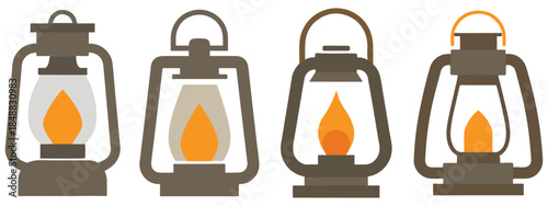 Vintage Camping Lantern Icons – Oil/Kerosene Lamp Vector Pack