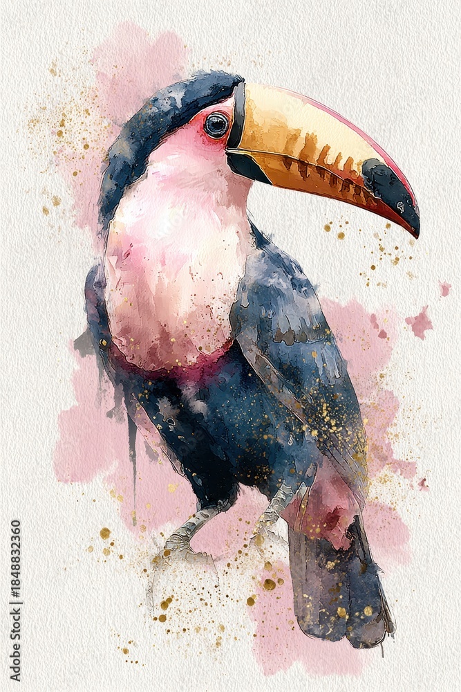 Obraz premium Vibrant Watercolor Painting of a Colorful Toucan Bird