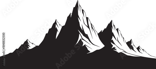 Black Mountain Range Silhouette Vector Graphic Isolated on White Background