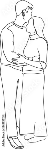 Line drawing of couple embracing romantically
