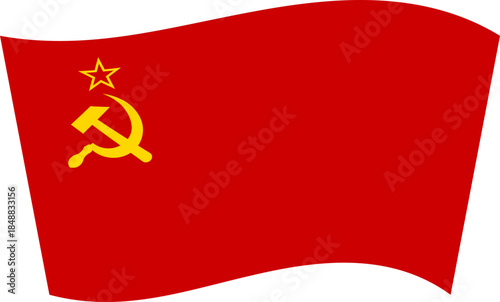 Waving red Soviet flag with yellow star