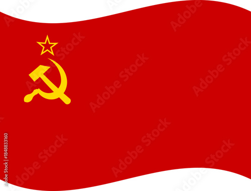 Waving Soviet Union flag with hammer and sickle