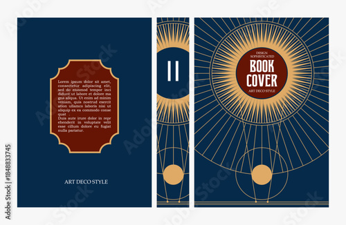 Classic vintage book cover and spine with gold and black art deco, art nouveau ornament, decorative frame, elegant retro style for classic publications, posters, artistic layouts