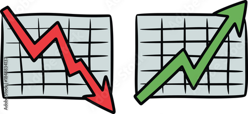 Business growth decline charts red down green up arrows finance analysis concept illustration vector design